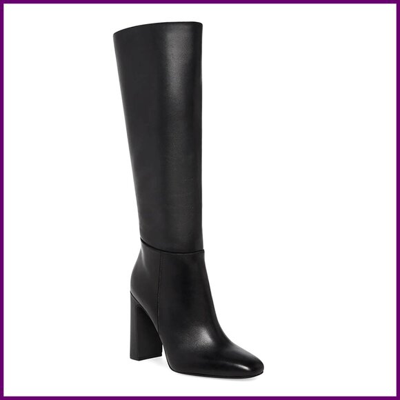 Shoes - Knee High Boots Chunky Heel Square Toe Leather Zippered Tall Boots